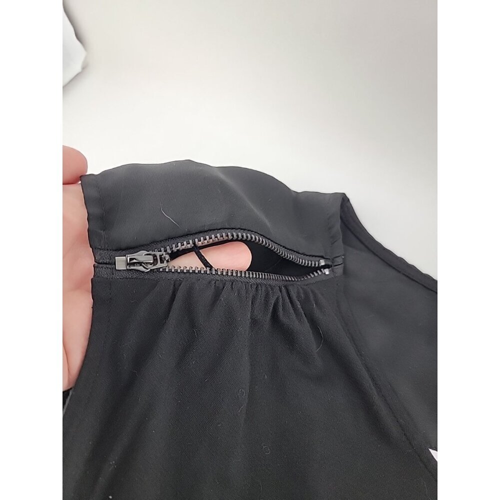 Calvin Klein Women's Black Short Zipper Shoulder Sleeve Knit Top Open Back Sz XS - Picture 4 of 7